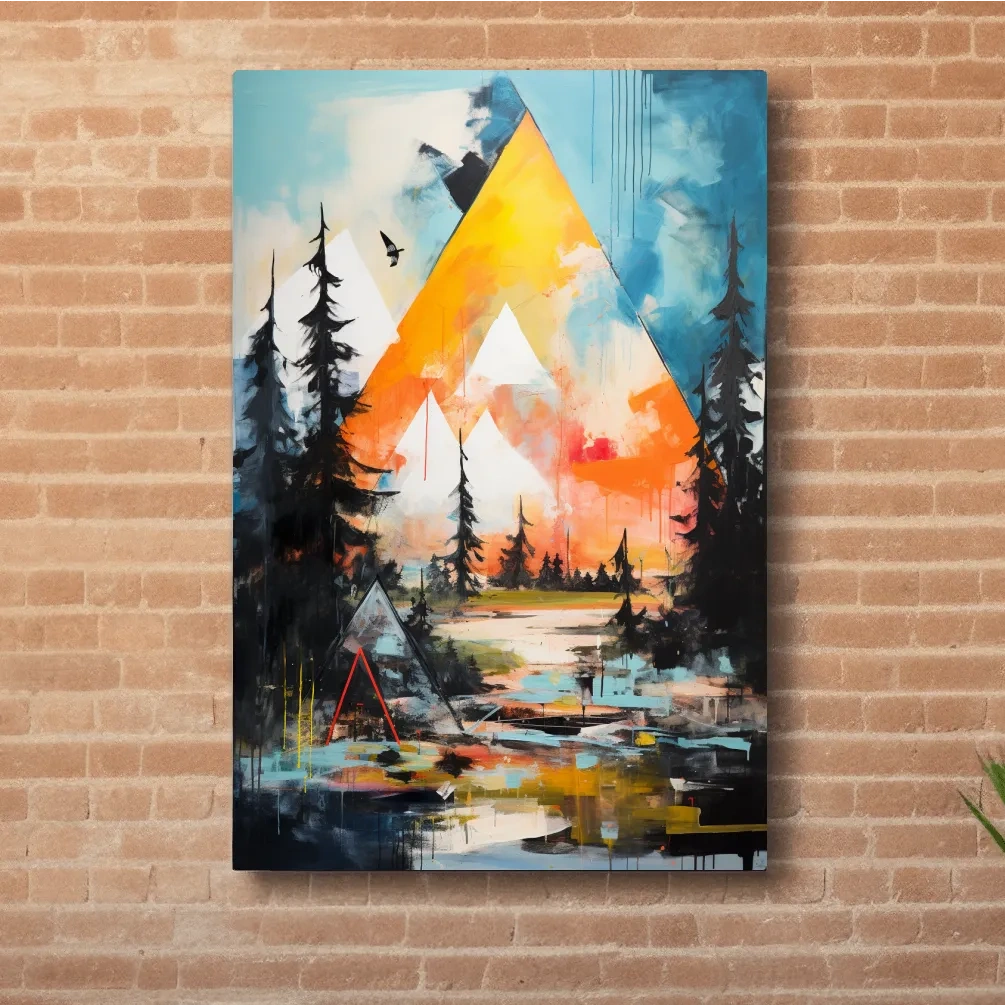Abstract style painting art of geometric mountains