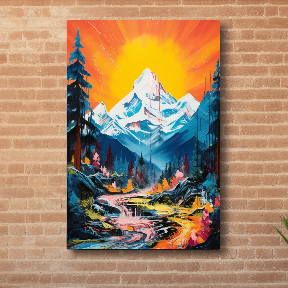 Vibrant painting of sunset over a glacier