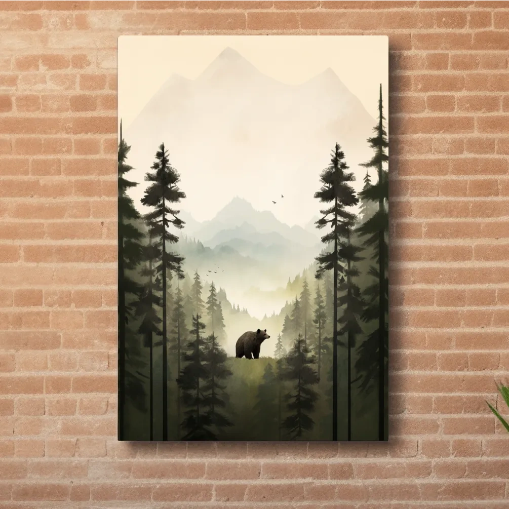 Serene art, a bear standing in the forest