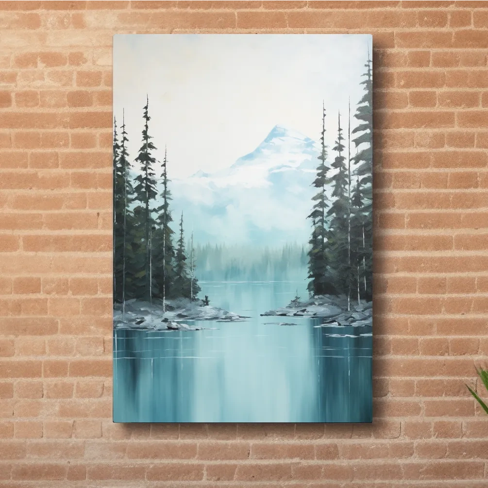 Turquoise Alpine Lake & Pine Forest Watercolor - Serene Mountain Landscape Wall Art