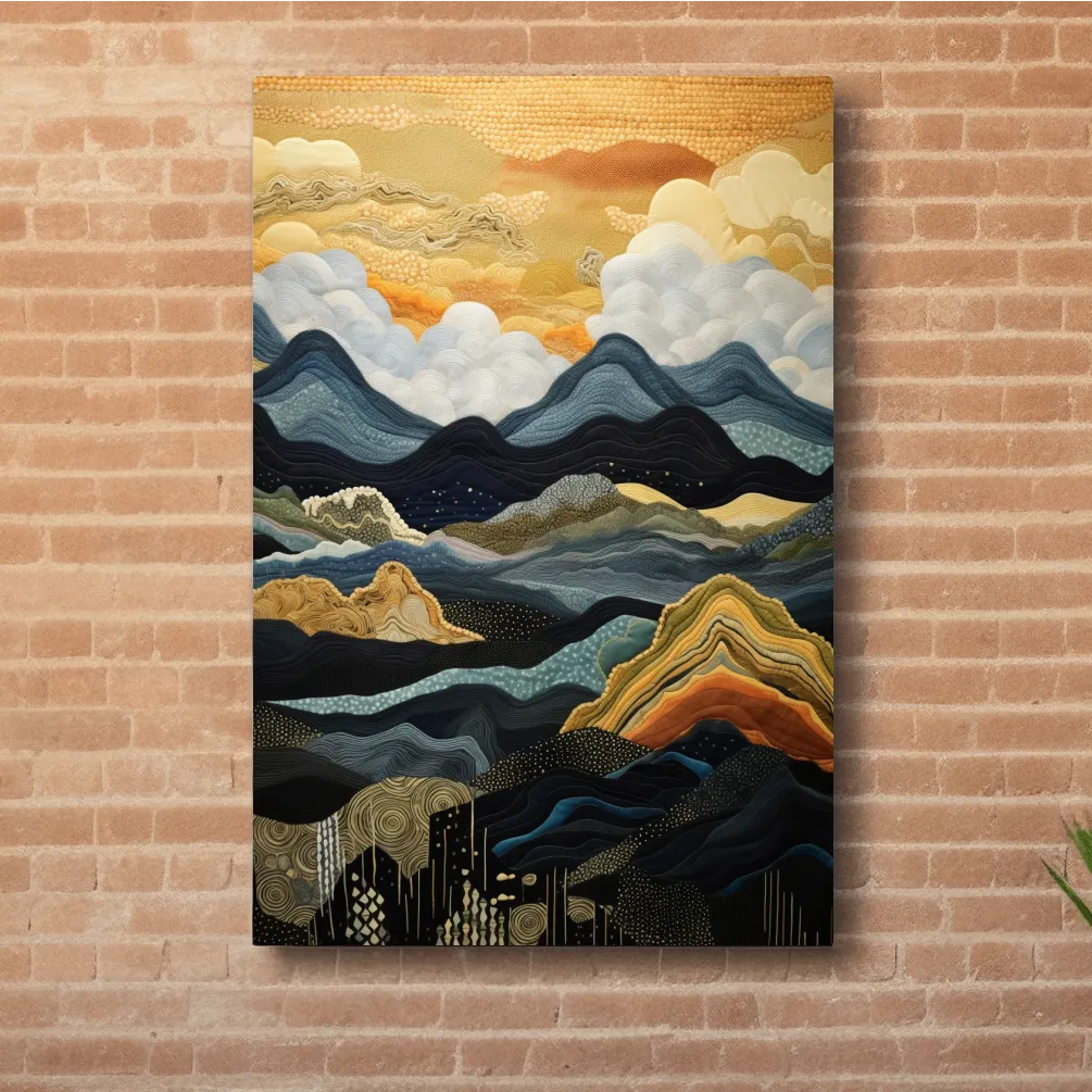 Elegant tapestry art, rolling mountain patterns