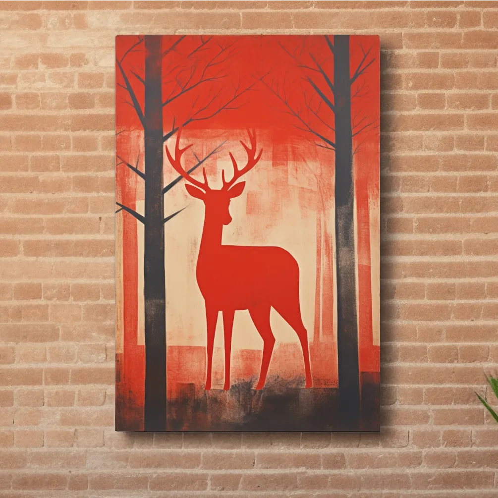 Rustic silhouette painting of a deer in the forest