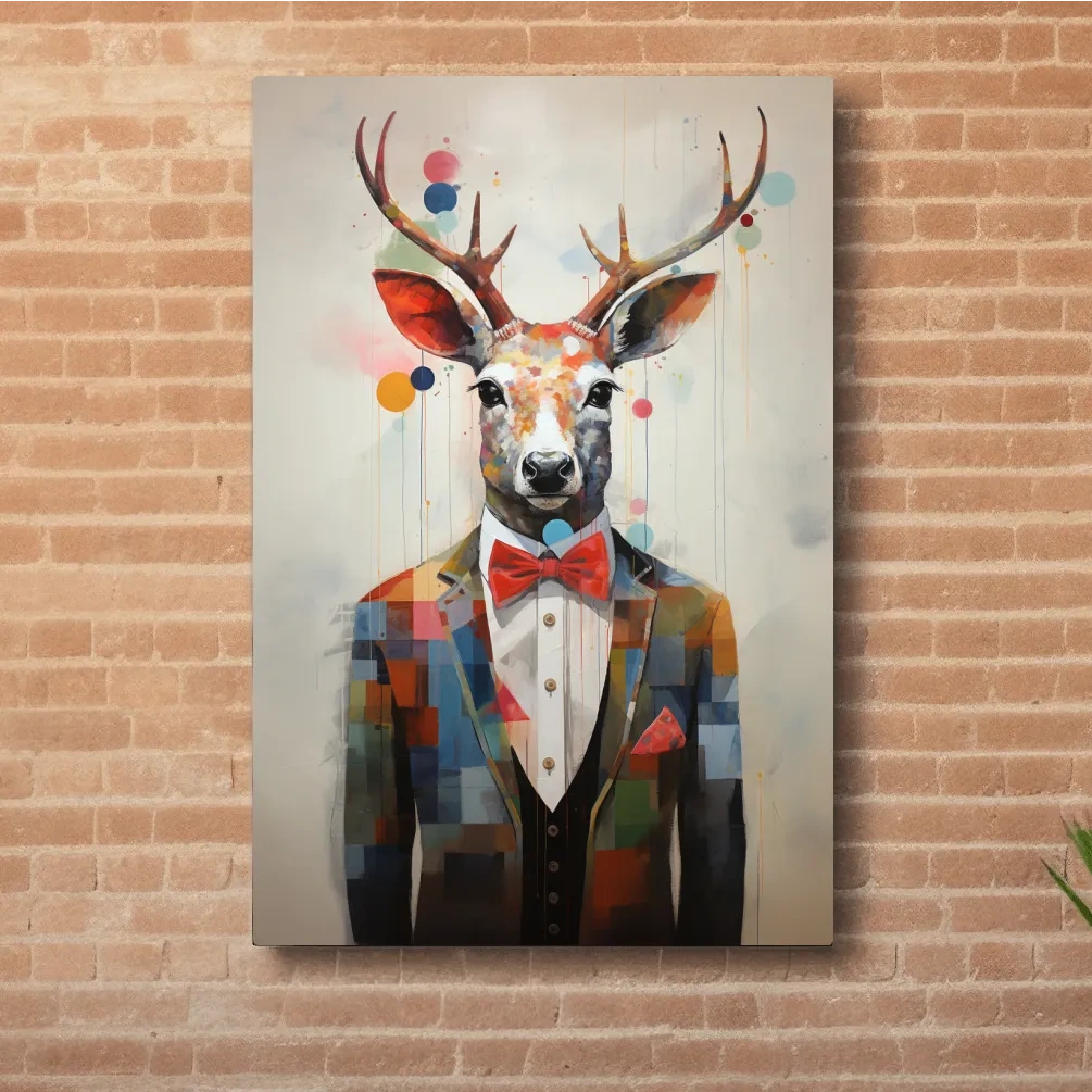 Dapper Watercolor Deer Tuxedo Portrait - Colorful Modern Wildlife Wall Art