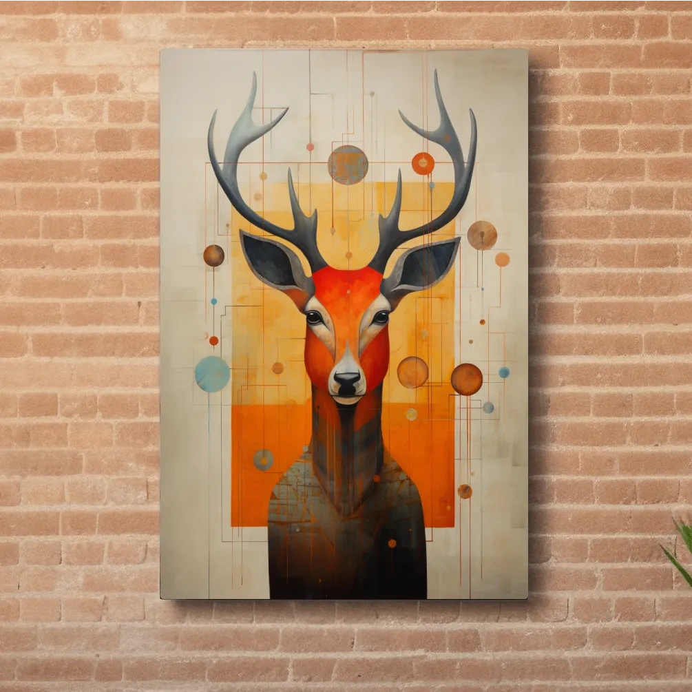 Mid Century Abstract Stag Portrait Painting - Quirky Wildlife Wall Art