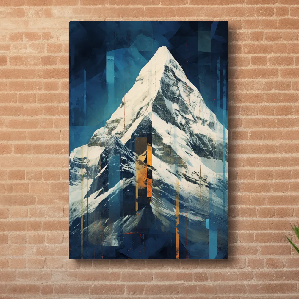 Glitch art style mountain art painting of a snowy glacier