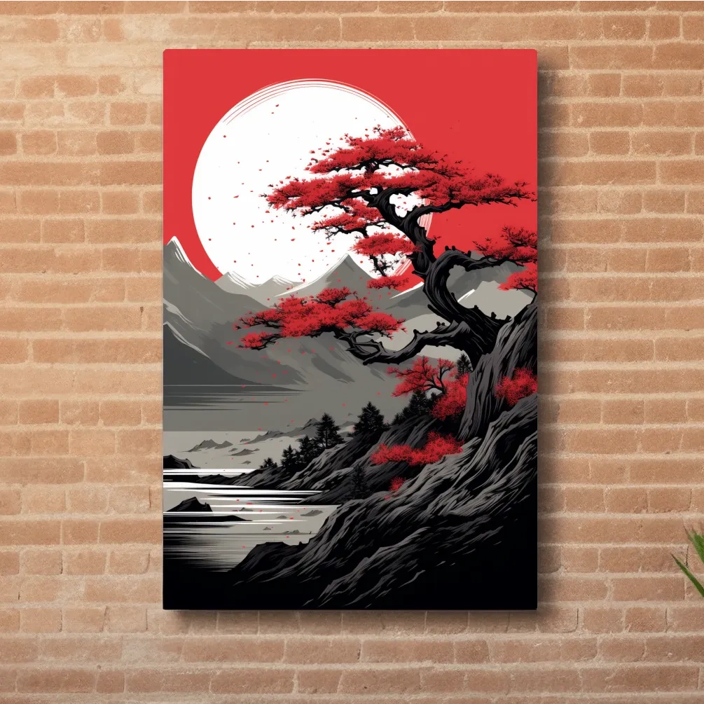 Japanese minimal art, bonsai tree on a cliff