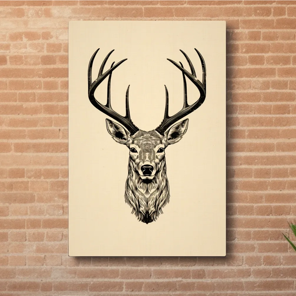 Vintage Deer Head Line Drawing Artwork - Minimalist Wildlife Tattoo Wall Art
