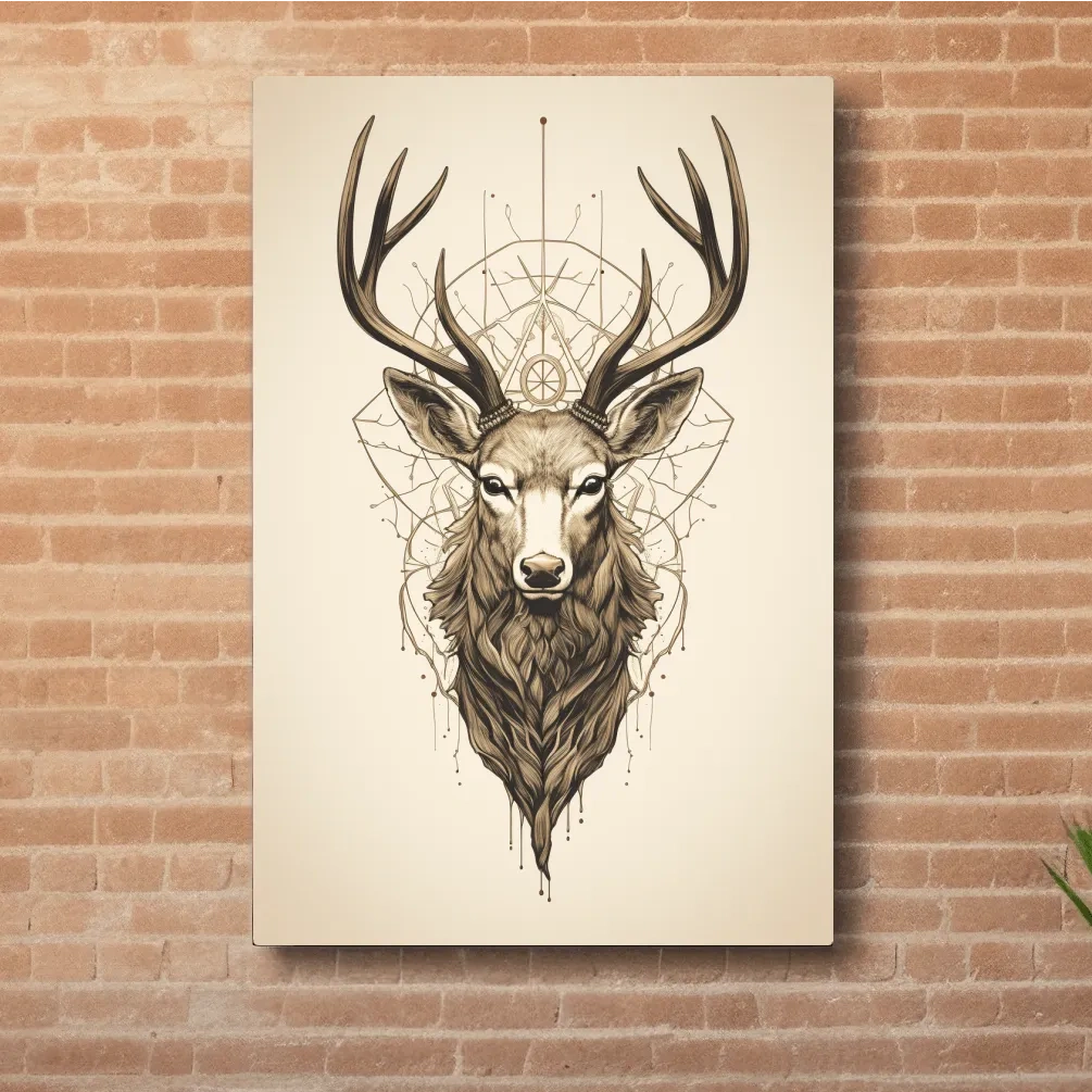 Tattoo style art of an ornamental deer head
