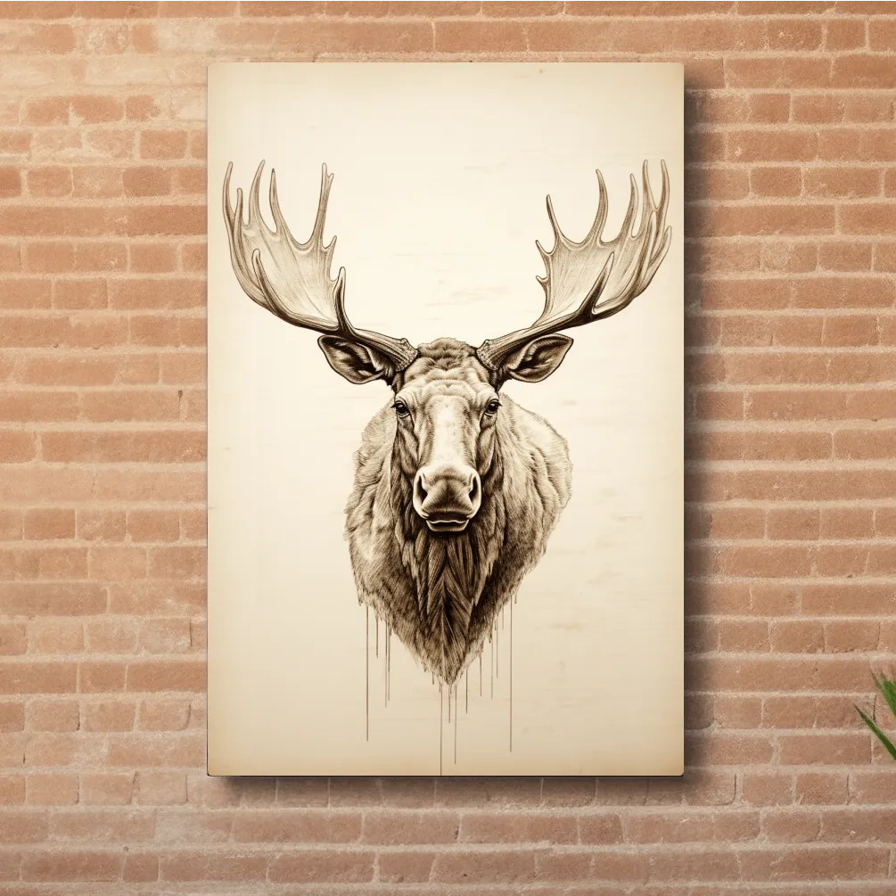 Vintage style portrait drawing of a moose