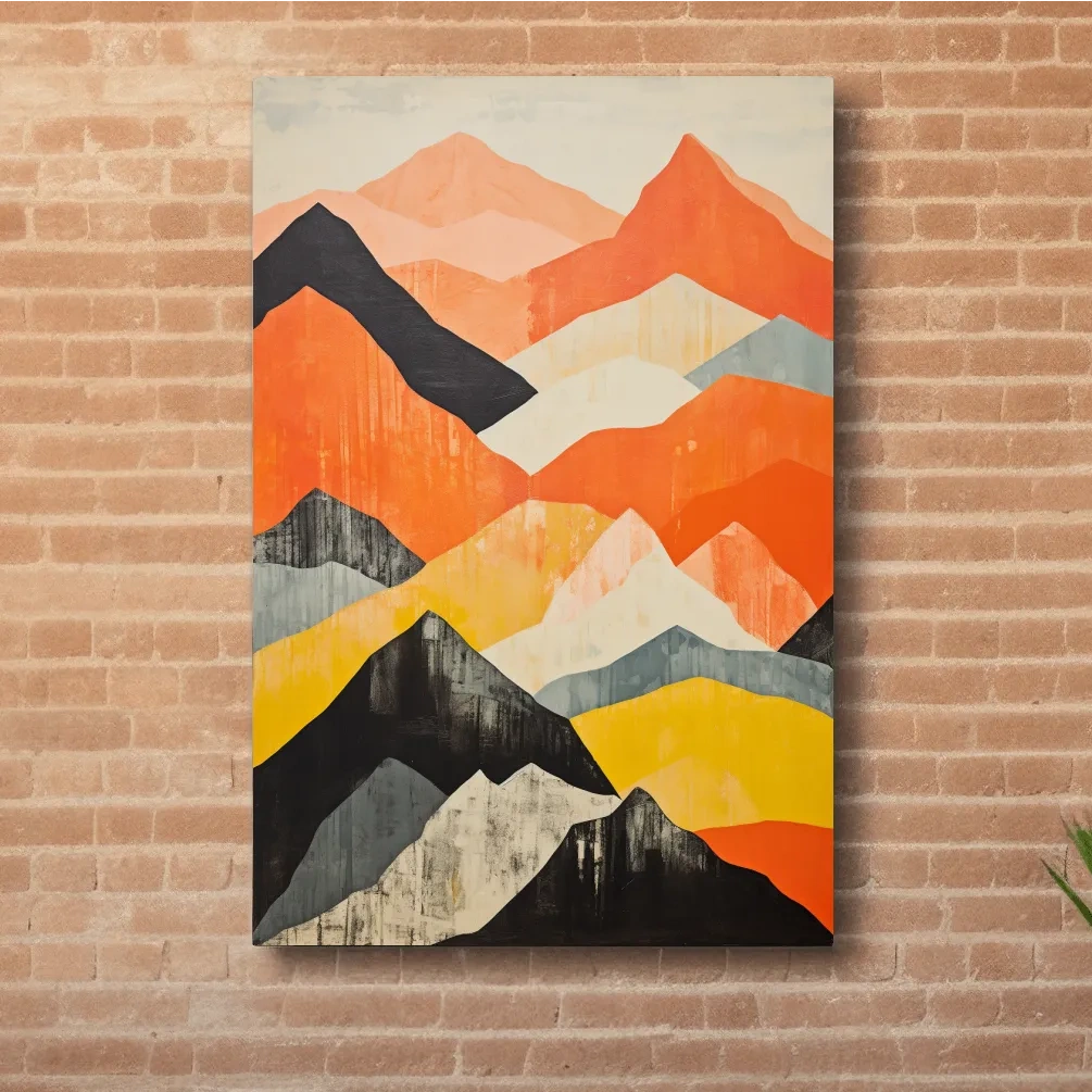 Textured pattern painting of mountain shapes