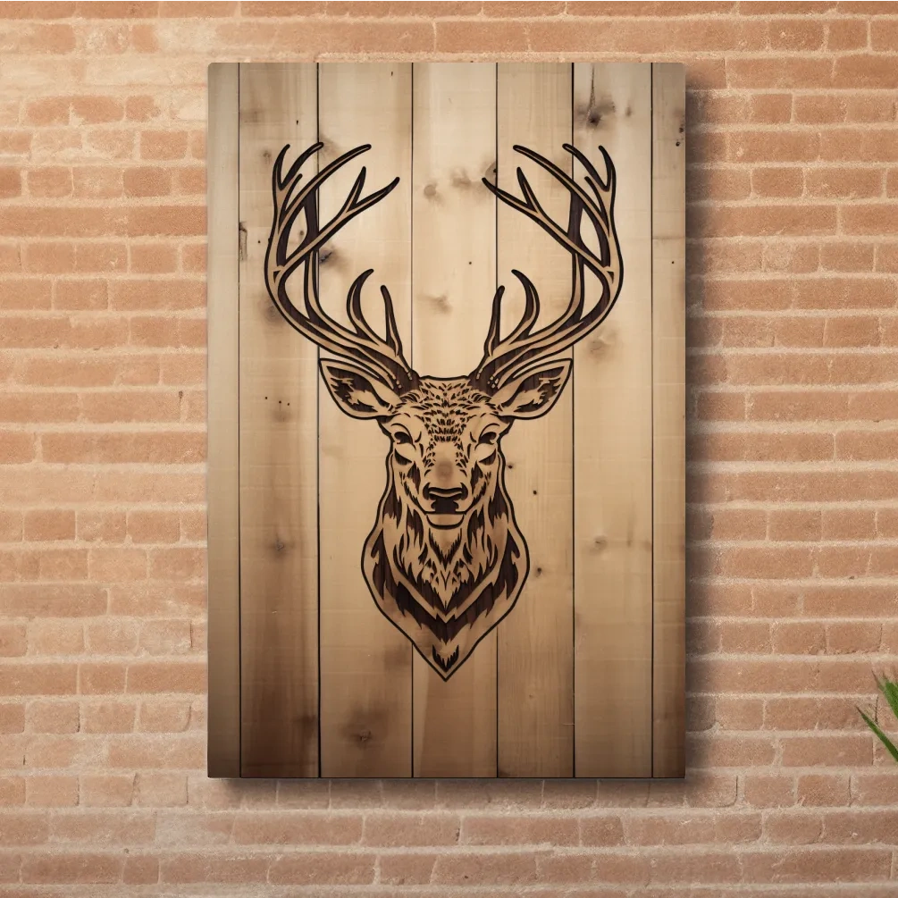 Wood engraving art of a deer head
