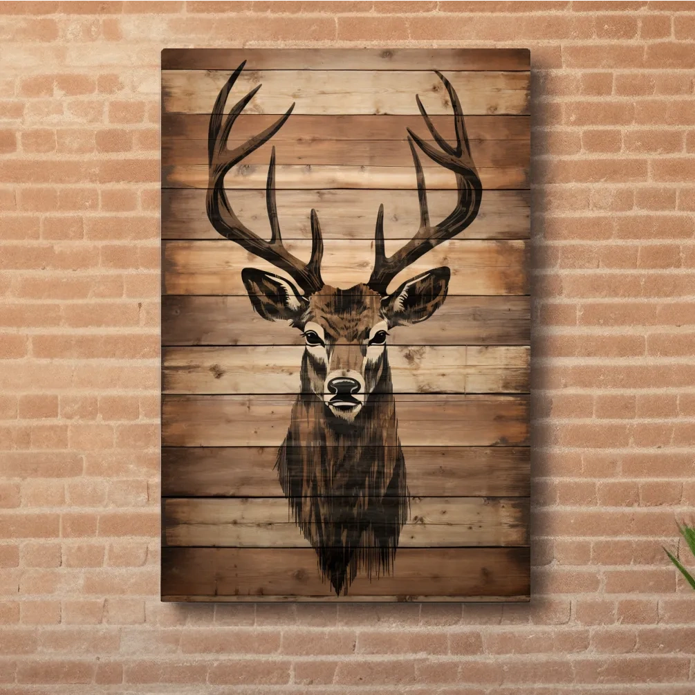 Wood burning art, deer head on wooden panels