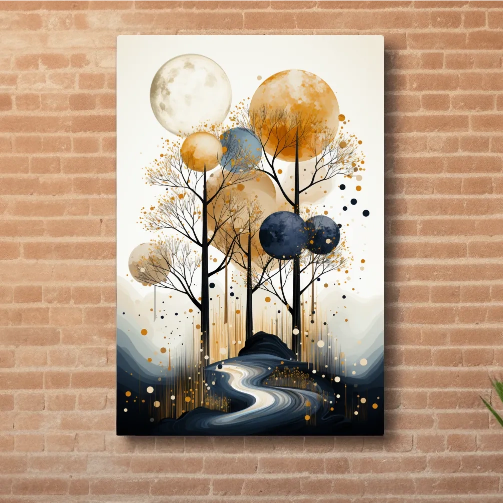 Surreal Golden Moonlit Forest River - Chic Boho Landscape Wall Art