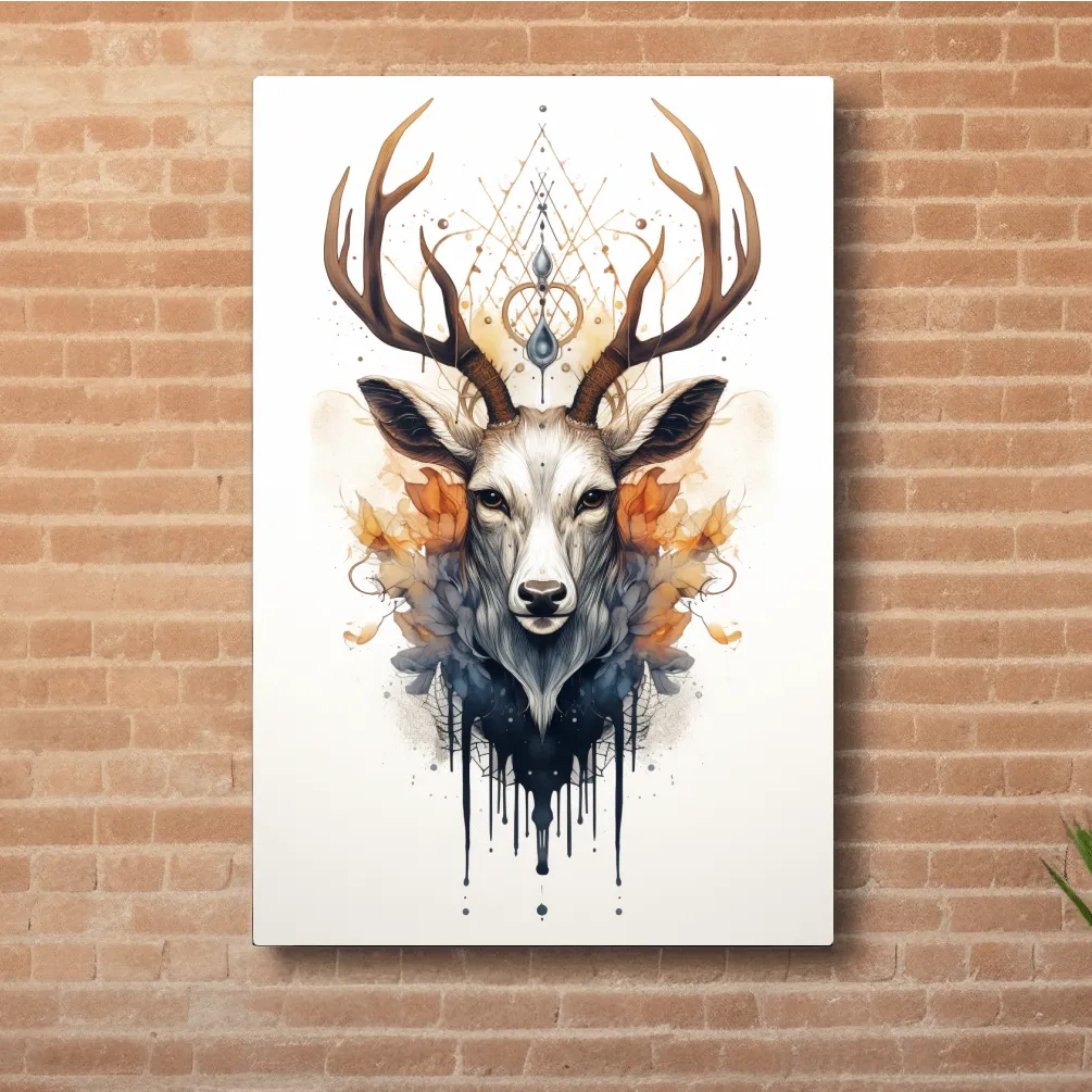 Ornate tribal style illustration of deer head with flowers