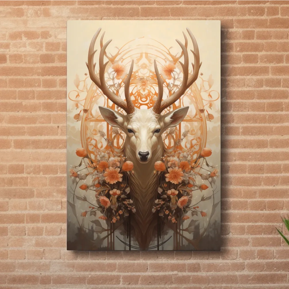 Elegant floral artwork of a beautiful deer head
