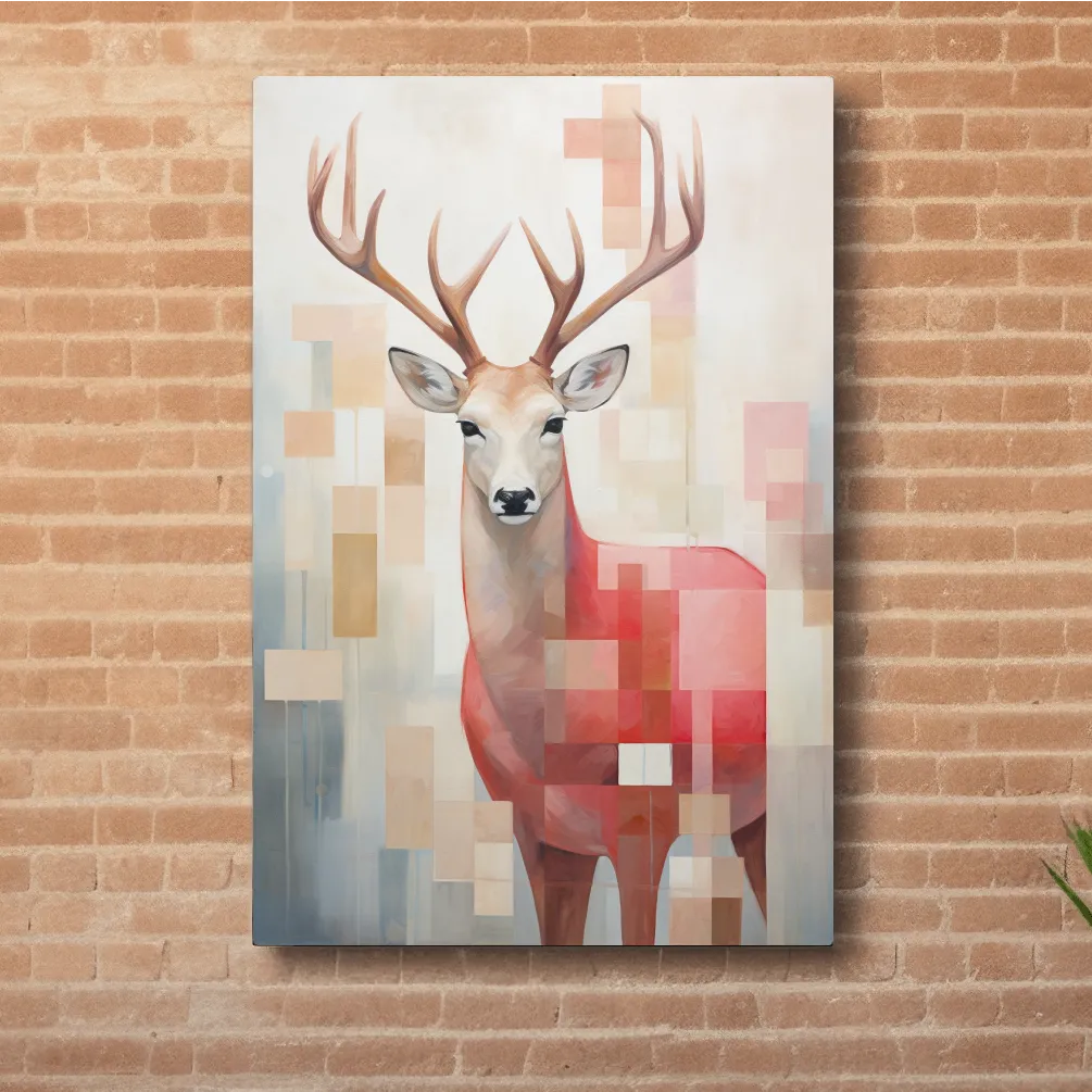 Abstract painting of a deer with geometric shapes