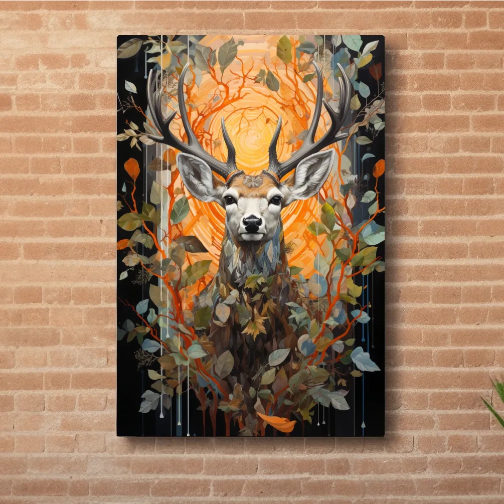 Floral ornate artwork of a deer head surrounded by foliage