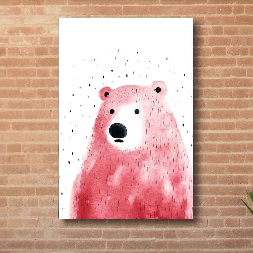 Quirky art, minimal watercolor painting of a bear