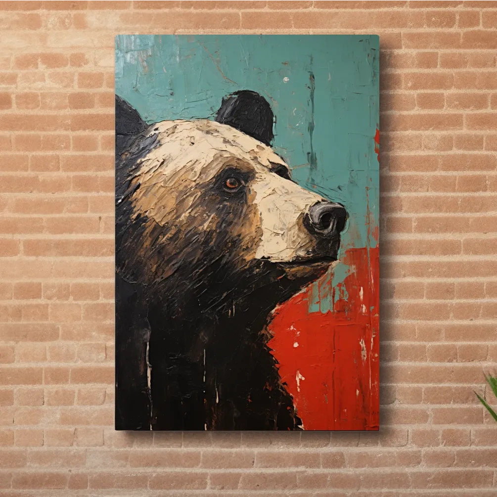 Rustic impasto style painting of a black bears head