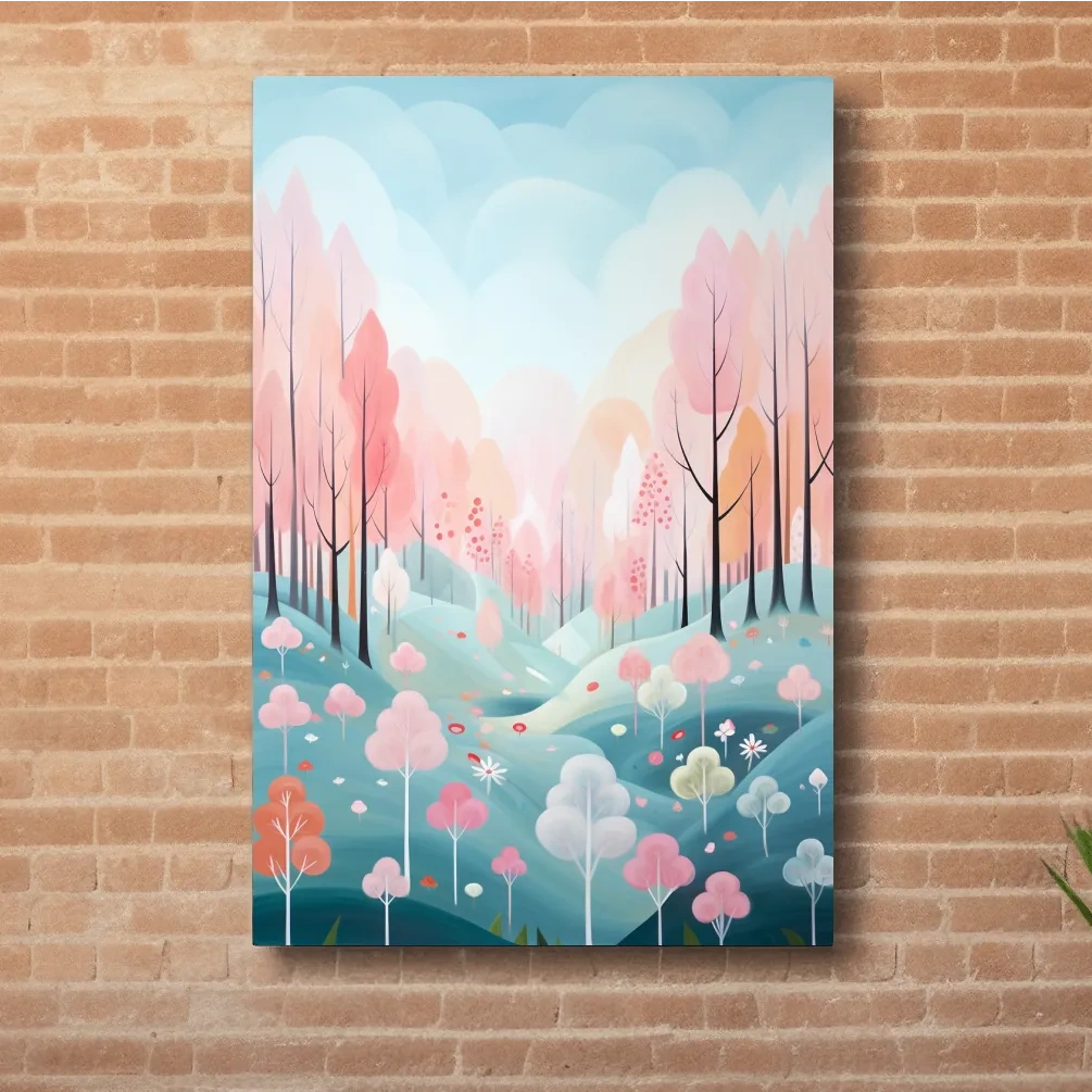 Whimsical Pastel Spring Forest Landscape - Dreamy Nature Wall Art