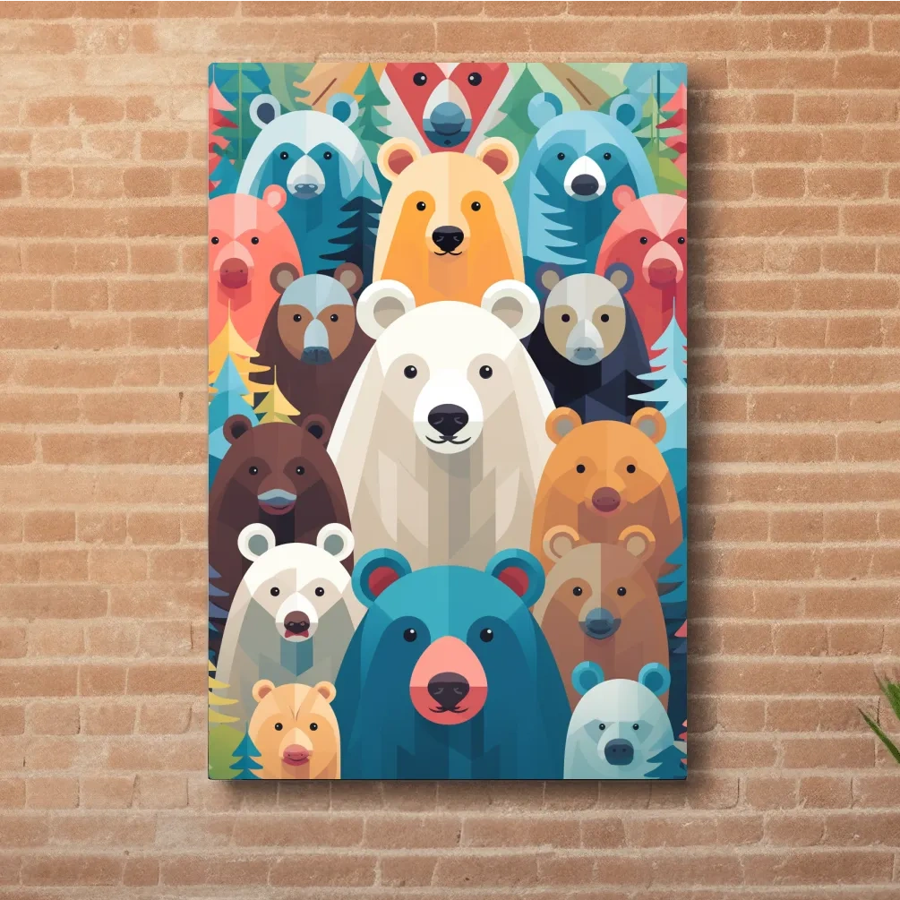 Colorful Bear Family Collage - Childrens Nursery Wildlife Wall Art