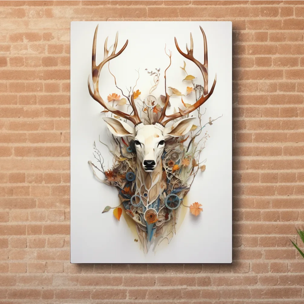 Ornate floral deer head collage style art