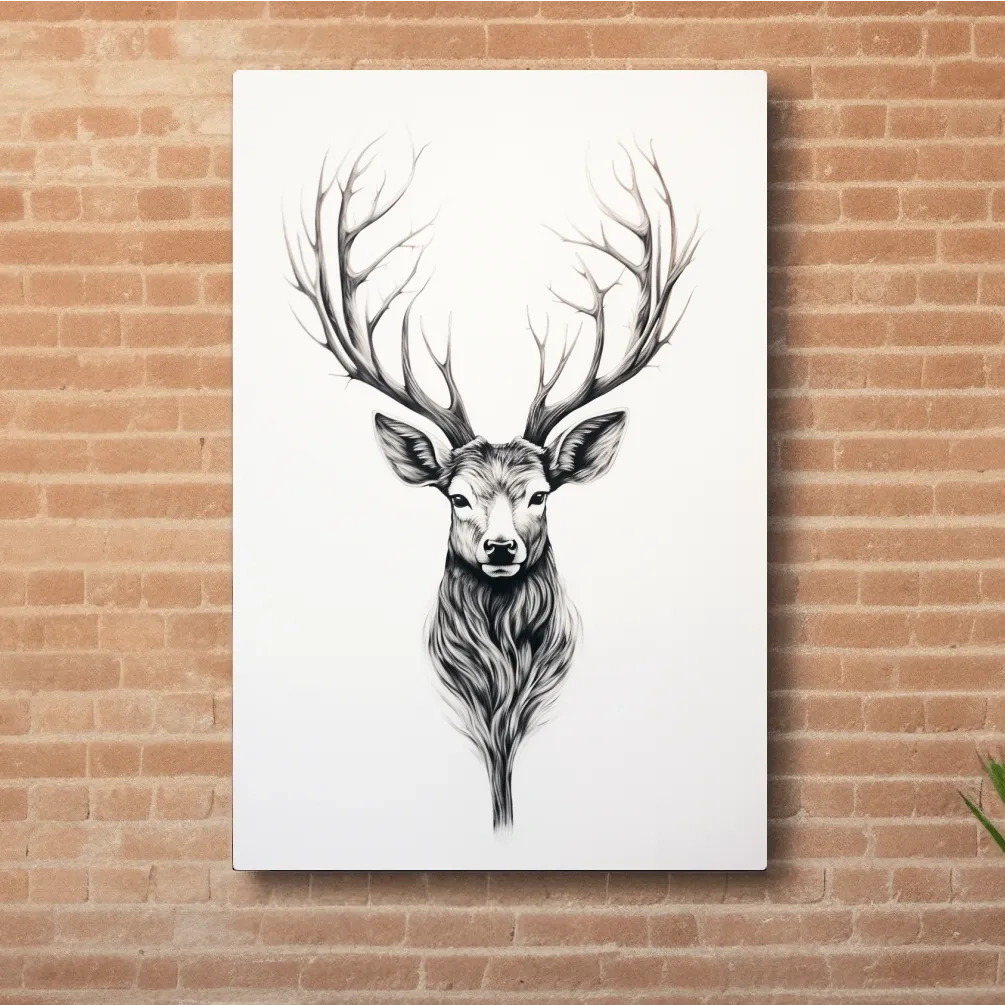 Minimal drawing of a deer head, tattoo art style