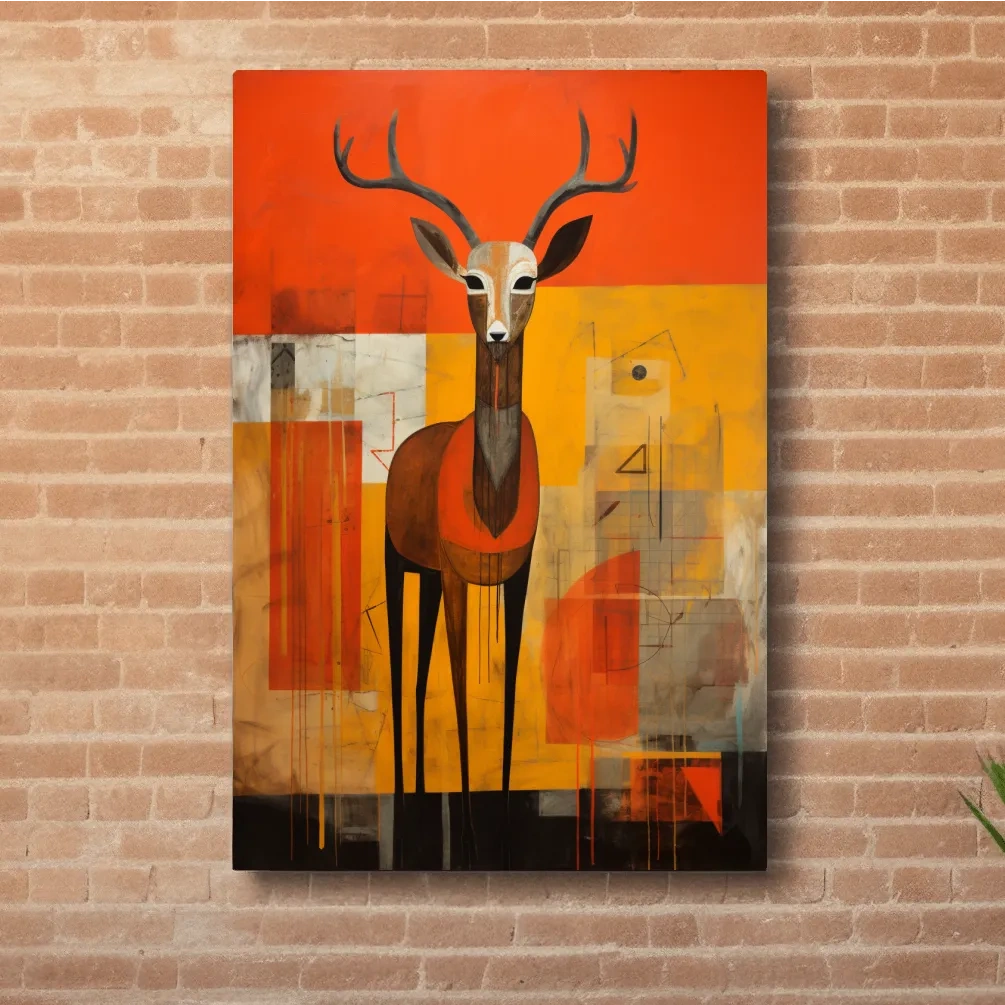 Rustic textured abstract painting of a deer