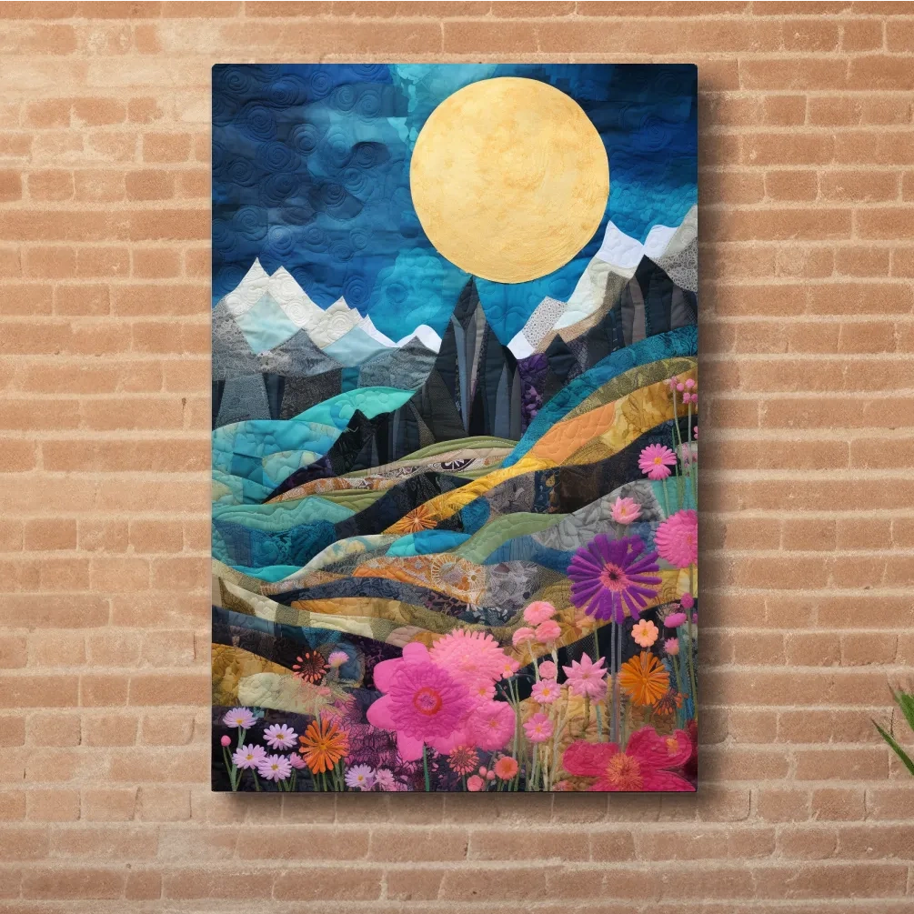 Handstitched patchwork style art, alpine flowers mountain artwork