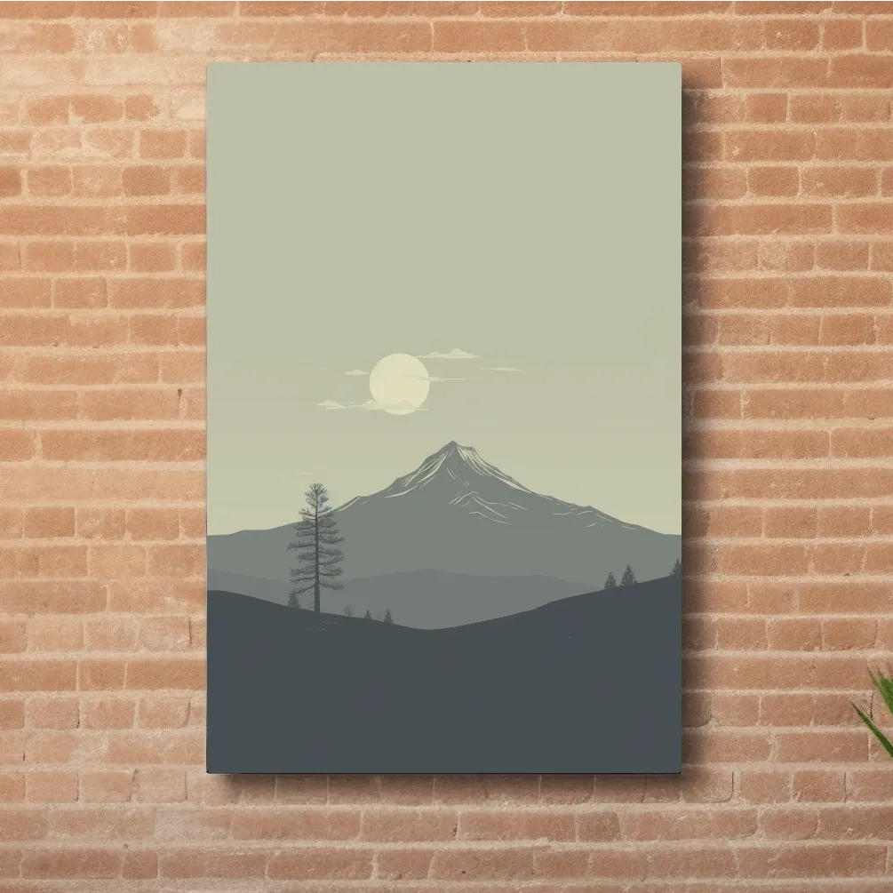 Minimal illustration mountain art, postcard style