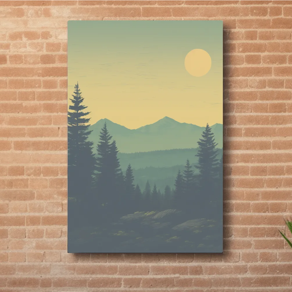 Sunset over the mountains, illustration postcard art