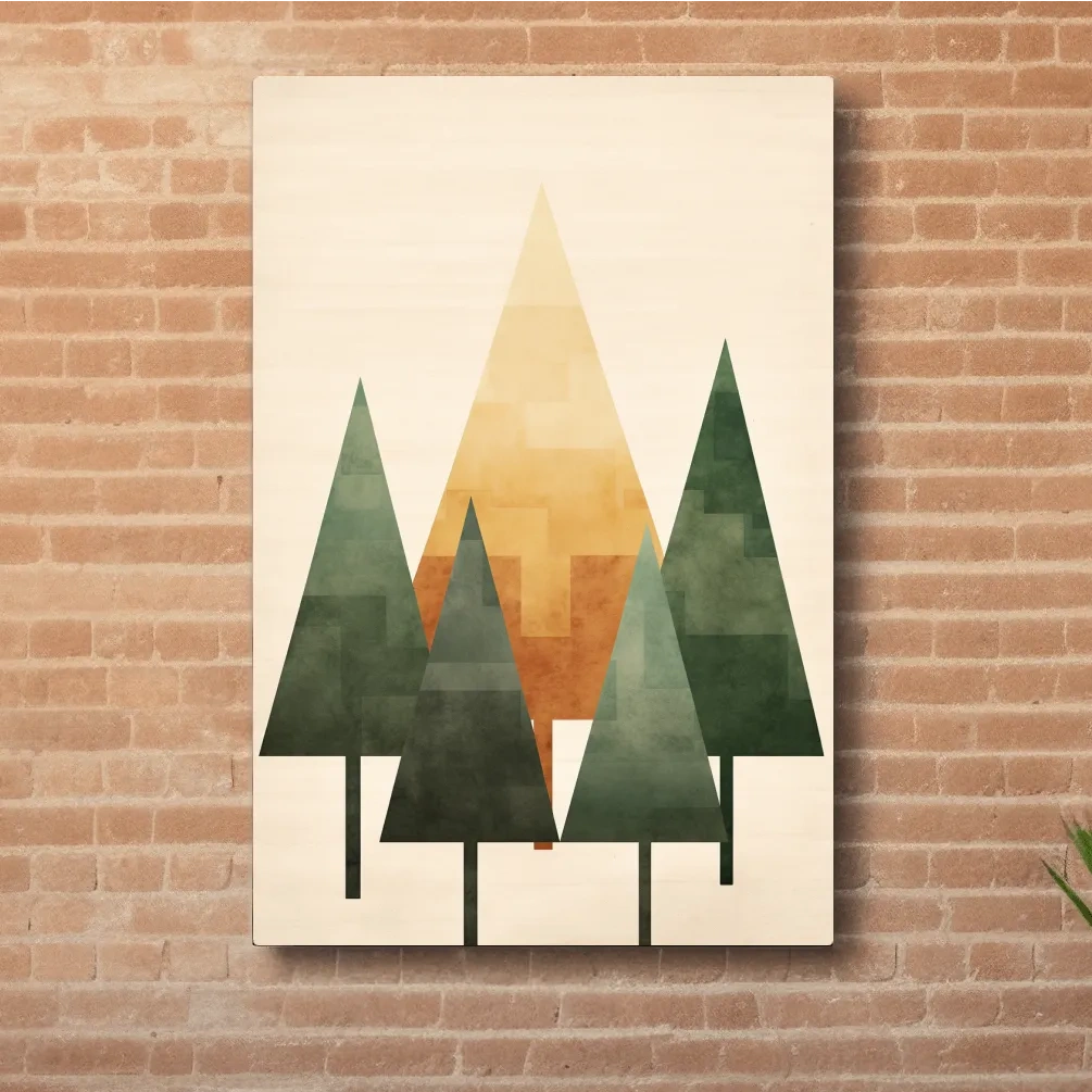 Rustic forest art illustration, geometric trees