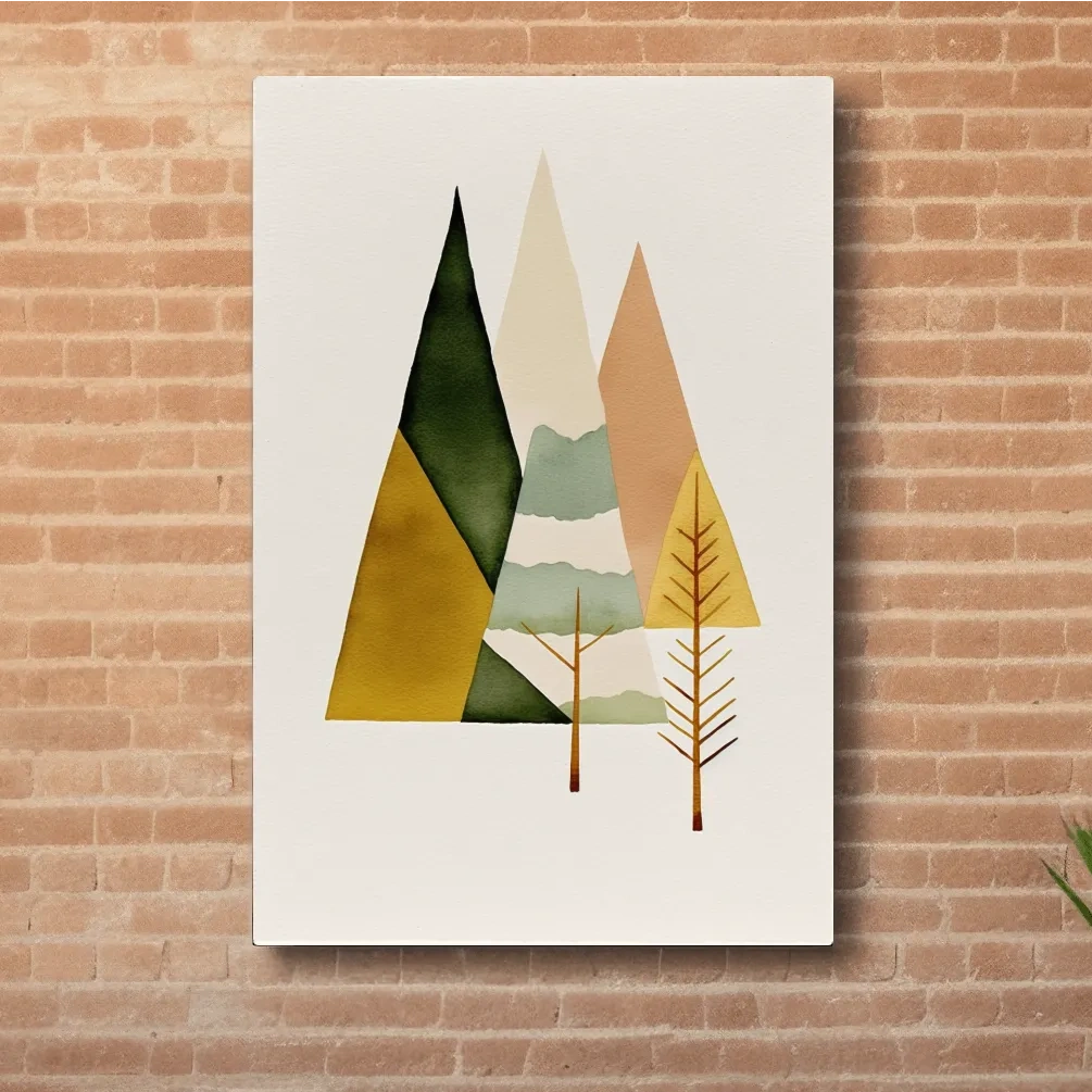 Minimalist Scandinavian Geometric Mountains - Modern Watercolor Forest Landscape Wall Art