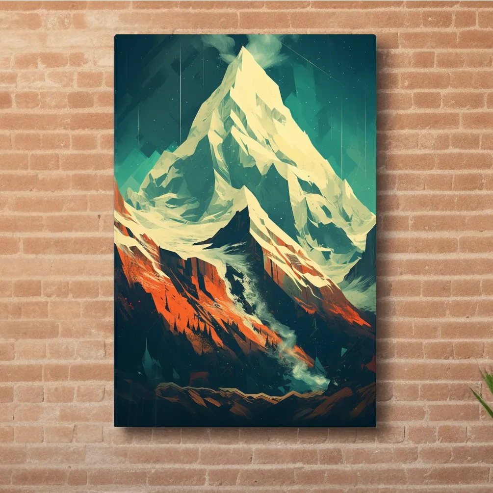 Retro Geometric Glacier Mountain Peak Artwork - Alpine Landscape Wall Art