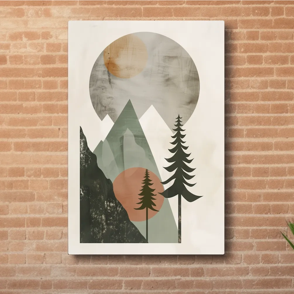 Minimalist Scandinavian Mountain Pines Landscape - Modern Boho Wall Art