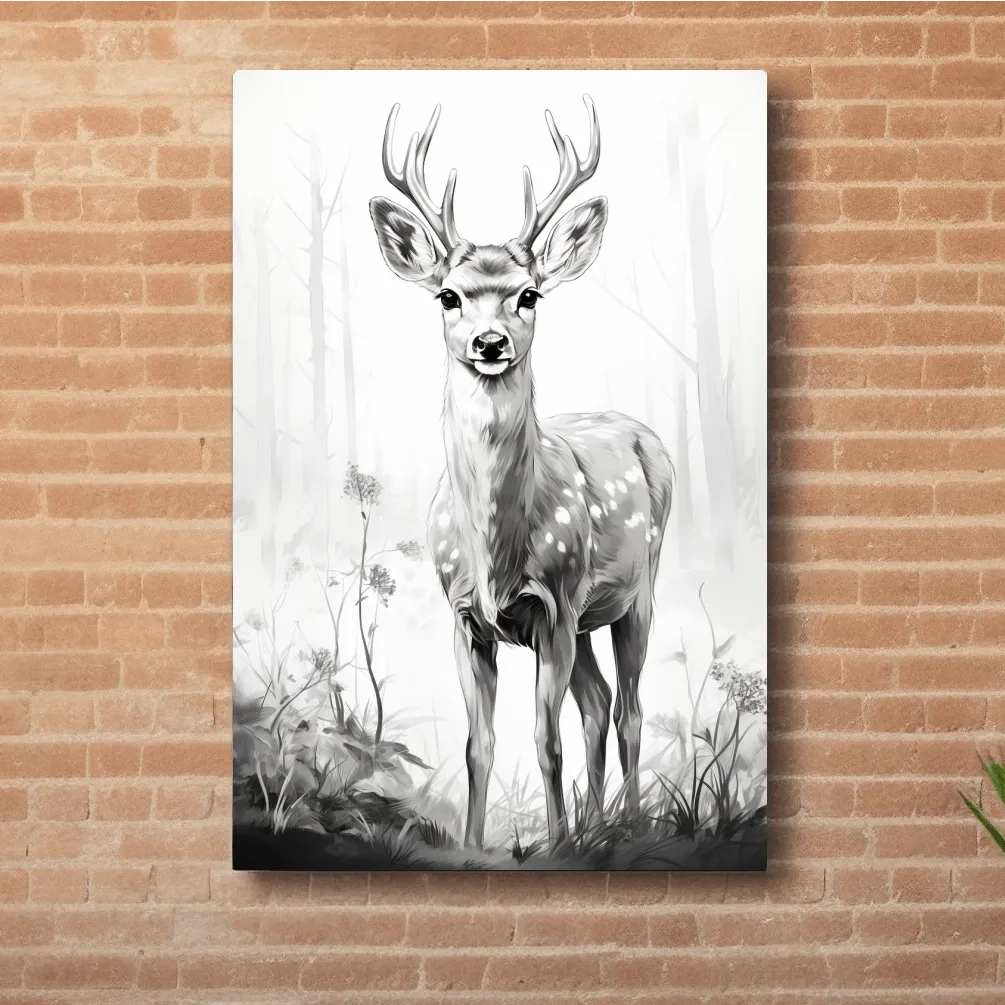Minimalist Black And White Deer Sketch - Woodland Wildlife Wall Art