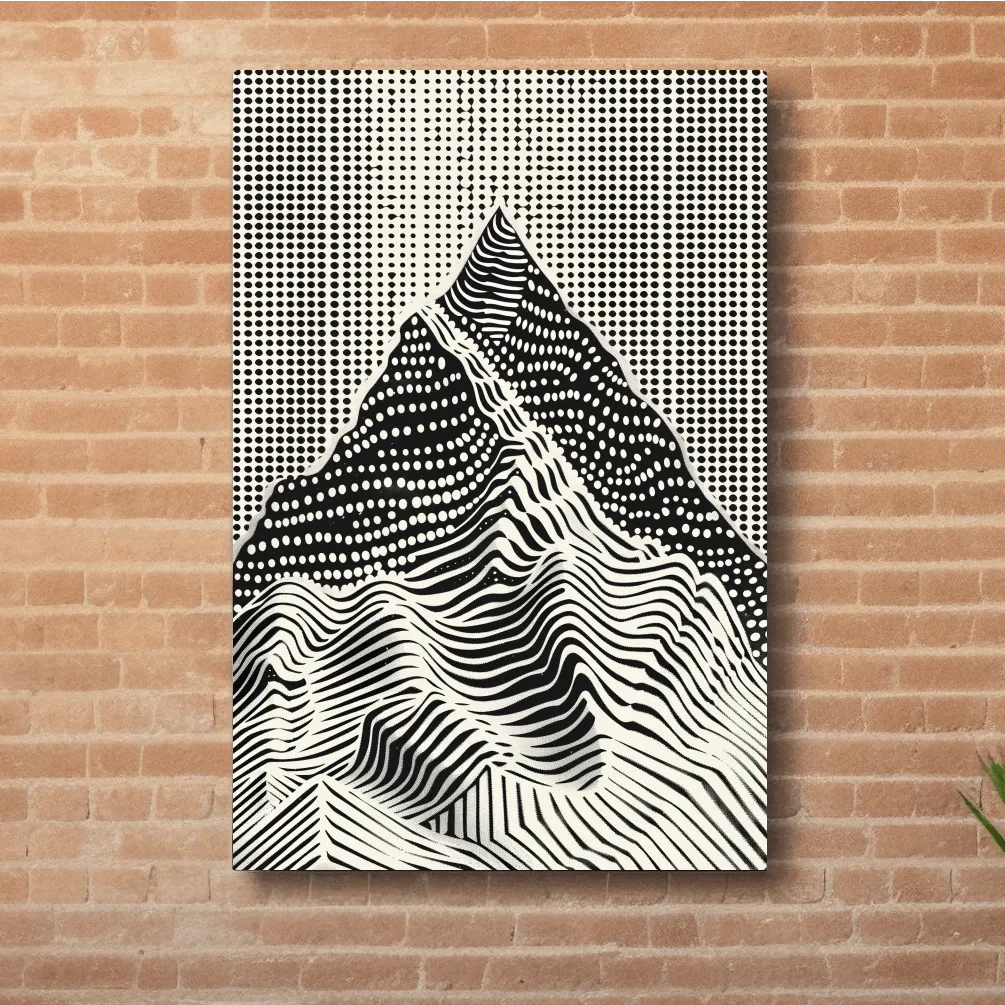 Mountain artwork, linocut style optical illusion art
