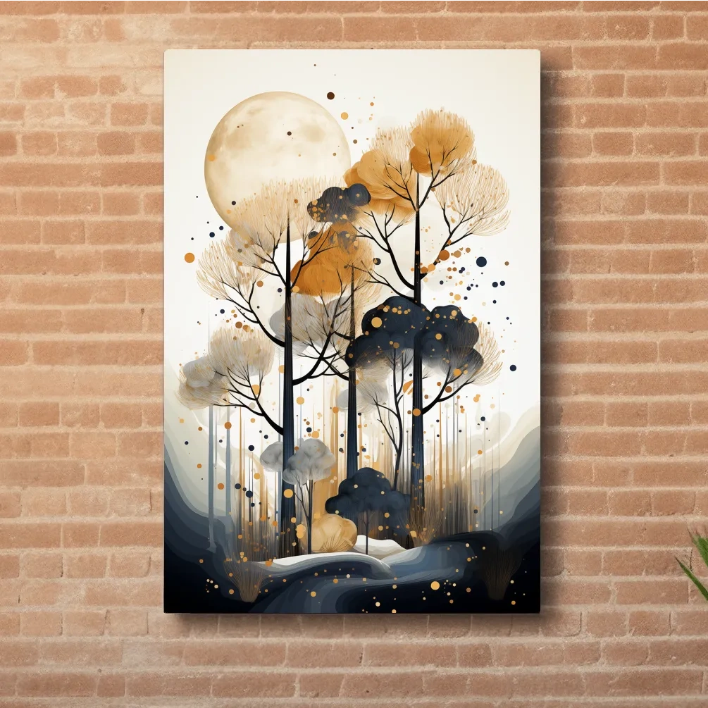 Surreal Chic Moonlit Boho Forest Illustration - Modern Botanical Wall Art