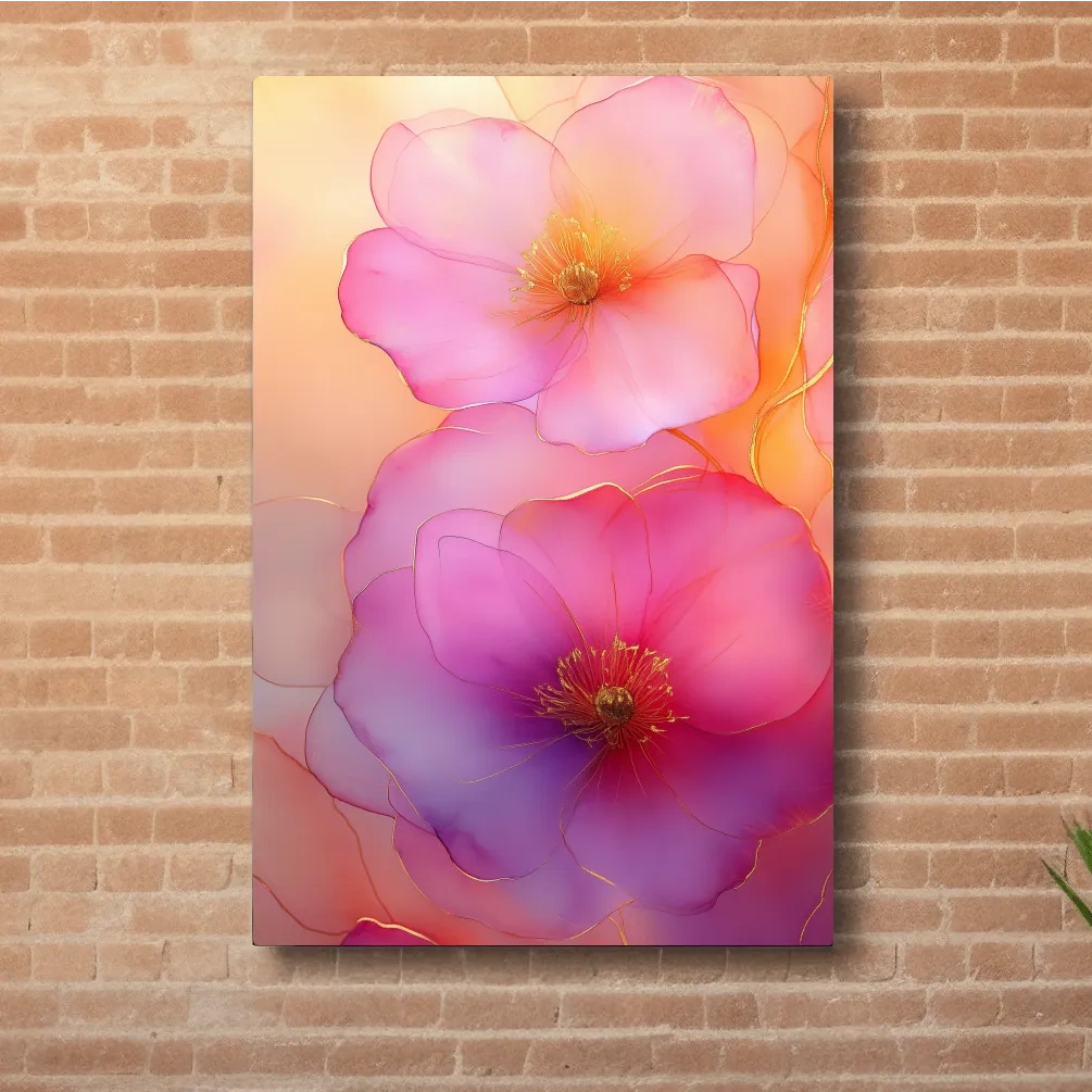 Ethereal Pink Watercolor Blossoms With Gold Accents - Floral Botanical Wall Art