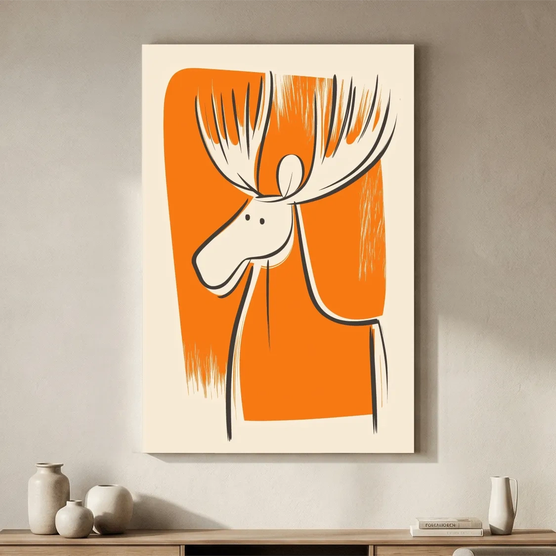 Minimalist Caricature Moose Illustration - Cartoon Wildlife Wall Art