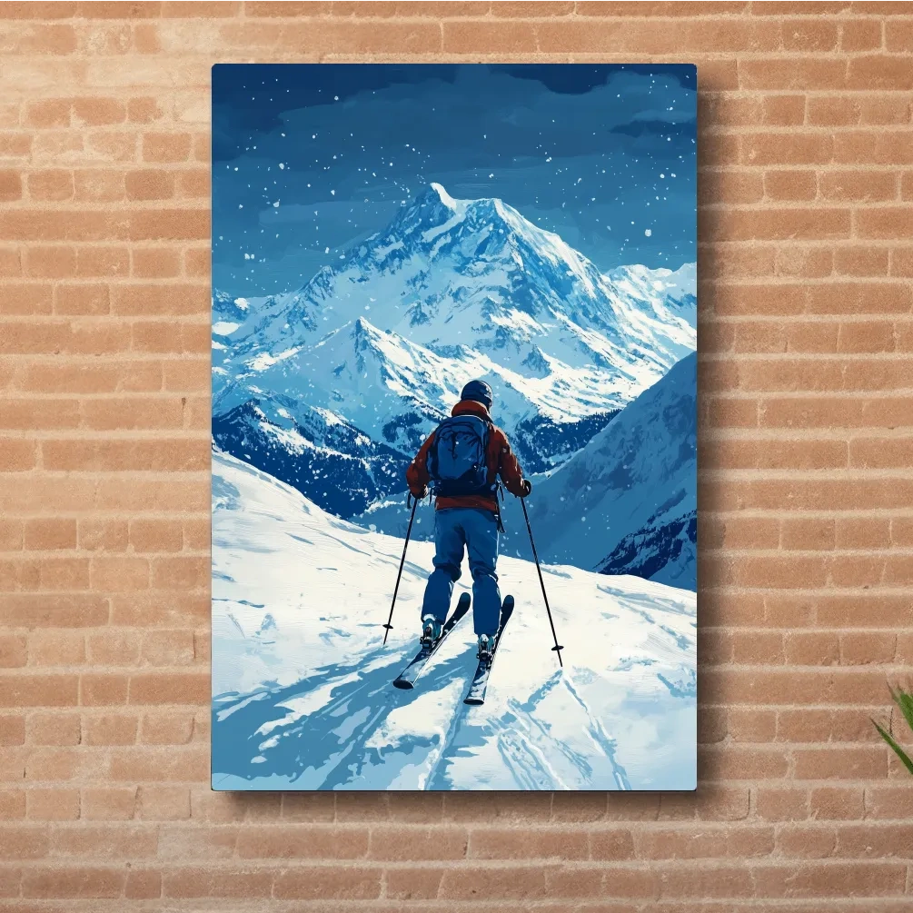 Alpine Skier In Snowy Mountain Peaks - Winter Adventure Landscape Wall Art