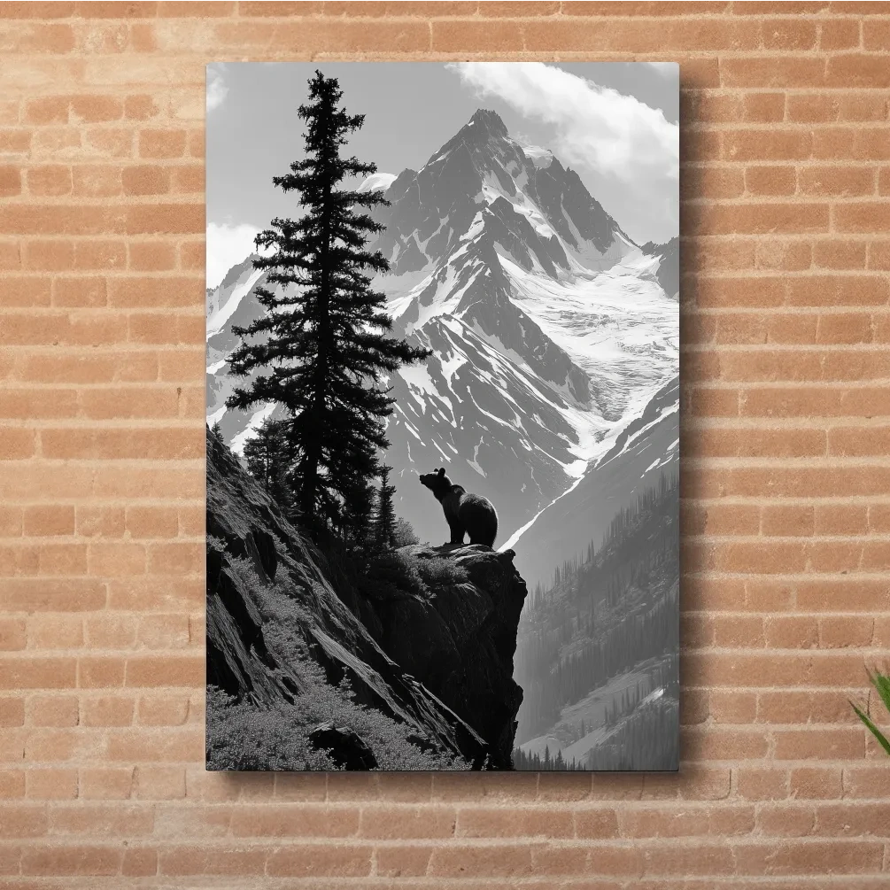 Grizzly bear on a cliff in the mountains, wildlife photography art