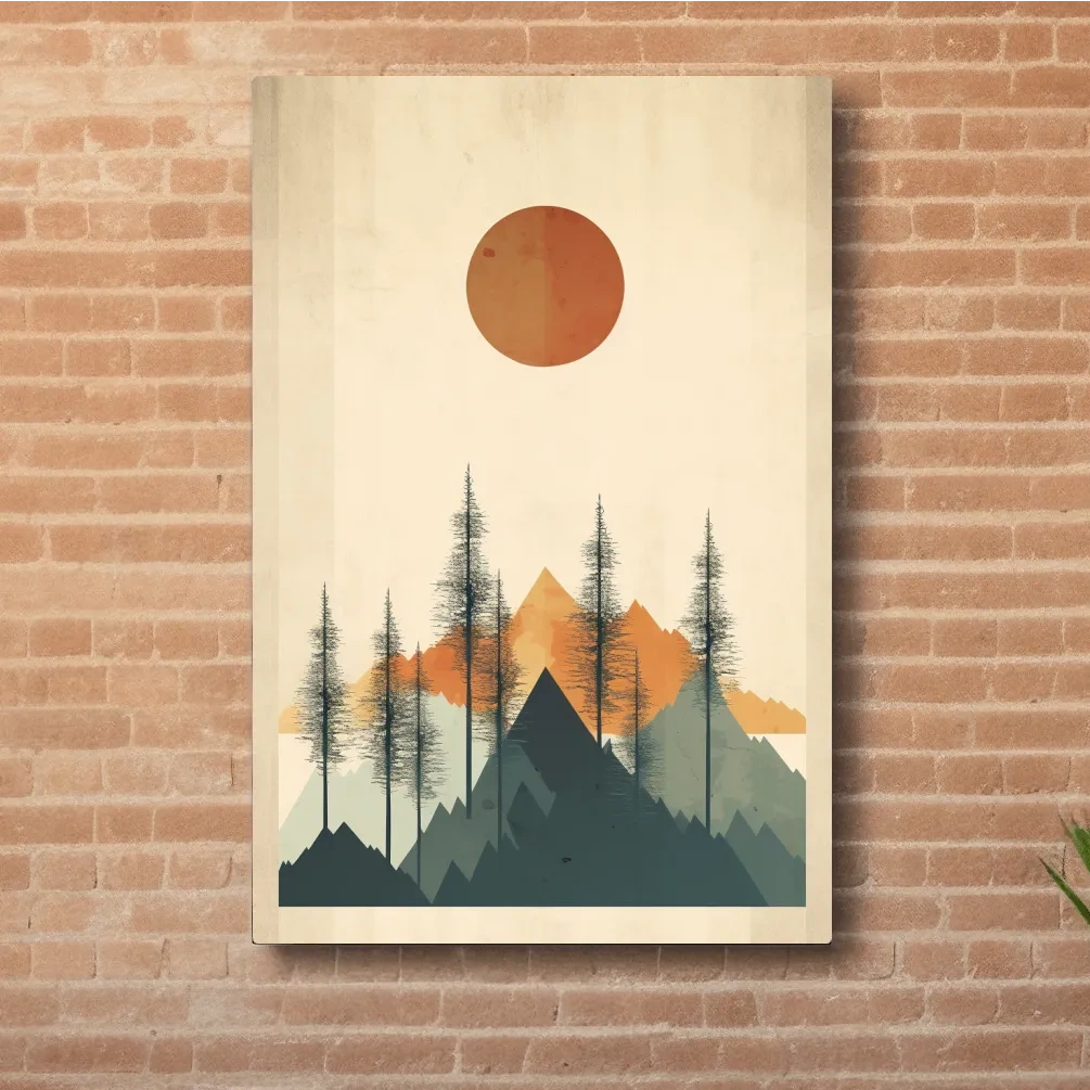Minimal art of mountains and forest scenery