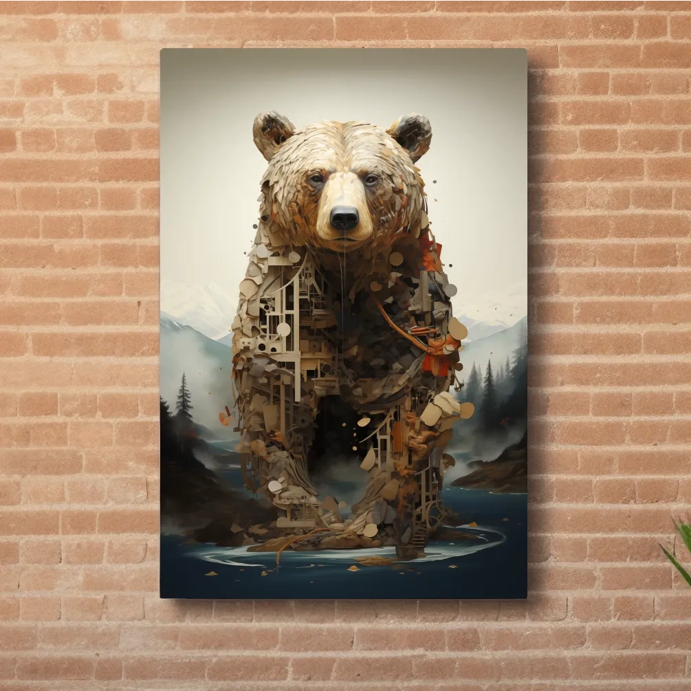 Surreal Grizzly Bear Collage Illustration - MC Escher Style Wildlife Wall Art