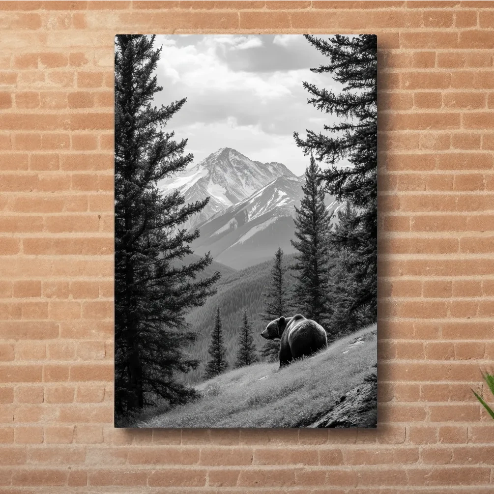 Grizzly bear in the alpine meadows, photographic wildlife artwork
