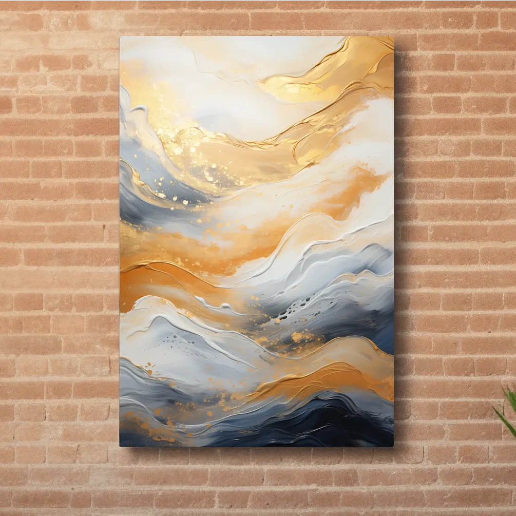 Golden abstract mountain wall artwork, swirling style painting