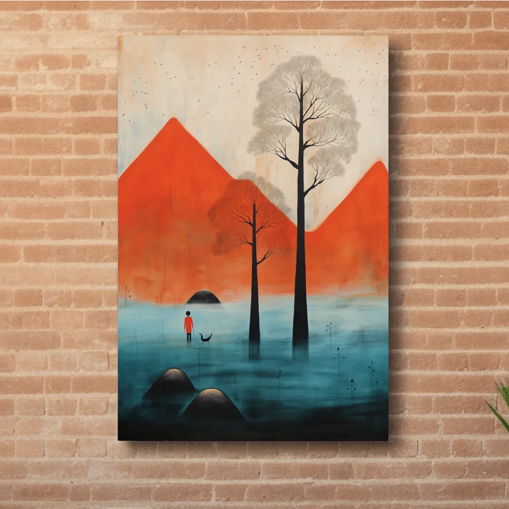 Surreal mountain artwork,rustic textured painting effect, dreamlike landscape wall art
