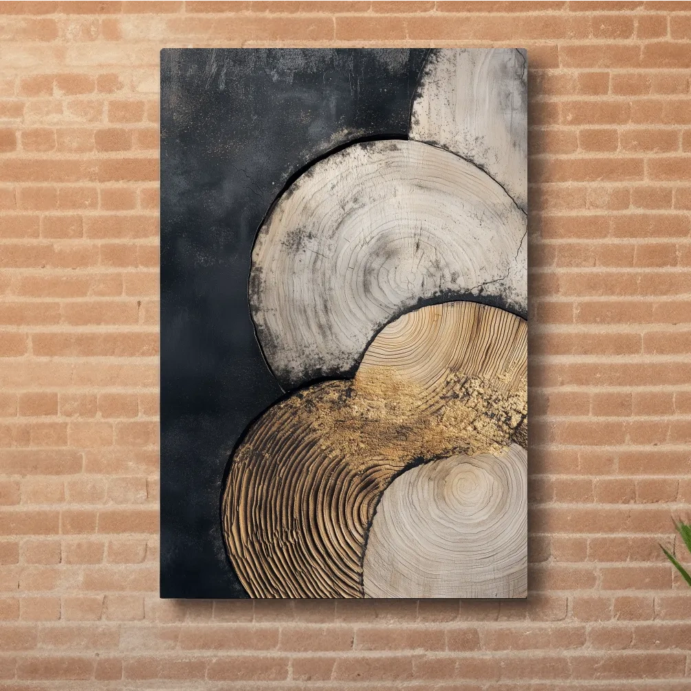 Boho tree ring pattern wall art, textured wood cross-section artwork