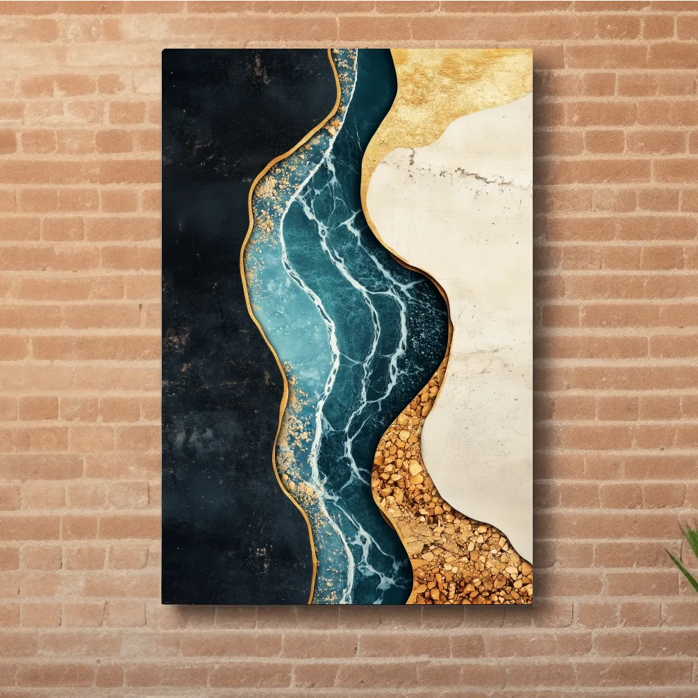 Luxurious Fluid Marble River Abstract - Gold Geode Resin Style Wall Art