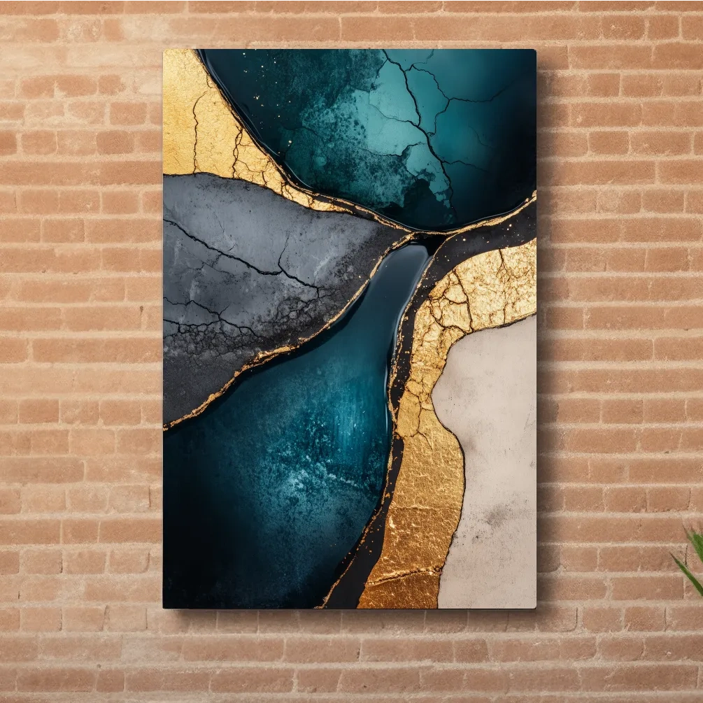 Teal Gold Geode Resin Abstract - Elegant Metallic Marble Wall Art
